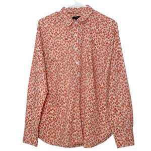 J. Crew pink & orange floral ½ button front pop over shirt size 8-flawed
